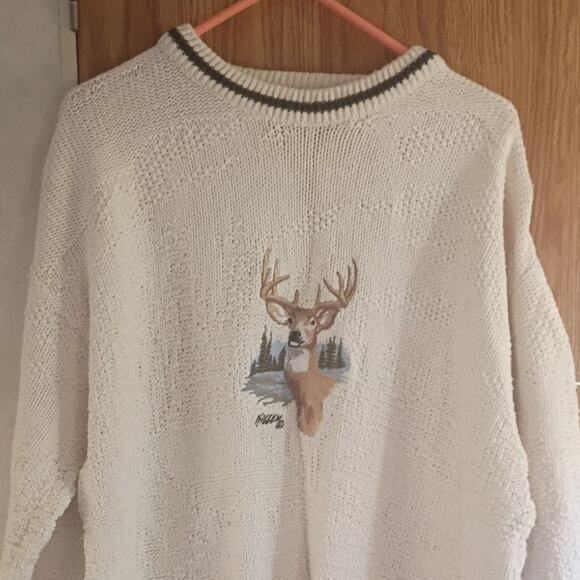 Vntg USA-Made Shenandoah XLT Deer Landscape Sweater 100% Cotton Heritage Lodge - Picture 5 of 13